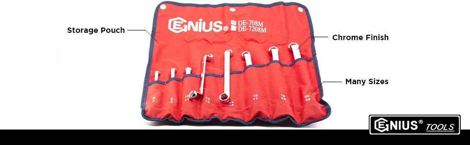Genius Tools USA - 8 Piece Metric Double Ended Offset Ring Wrench 