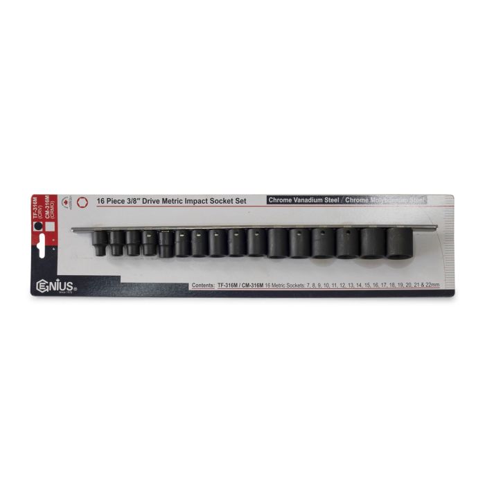 Genius Tools Impact Socket Set 16 Piece Metric 3/8 Inch Drive