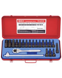 21-Piece Metric Hex Impact Bit Socket Set - CR-Mo