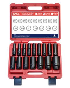 16Pc SAE Deep Impact Socket Set - Durable CrMo Steel