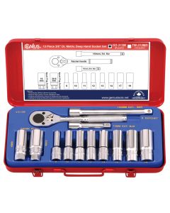 13Pc Metric Deep Socket Set with Metal Handle - GD-313M
