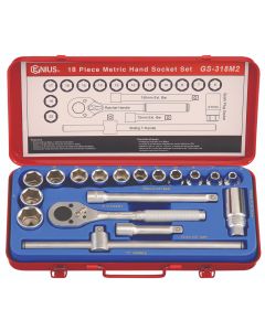 18Pc Metric Hand Socket Set with Metal Handle - GS-318M2