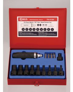 15-Piece Metric Hex Impact Bit Socket Set - CR-Mo
