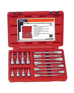 Genius Tools 16 Piece 3/8" & 1/2" Dr. SAE Wobble Hex Bit Socket Set - BS-3416WS