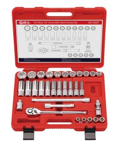 Genius Tools 32-Piece SAE Deep Socket Set 1/2" Dr. Cr-V Steel GS-432S