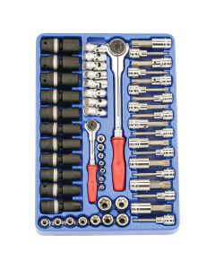 Genius Tools 57 Piece 1/4" & 1/2" Dr. Swivel Socket & Bit Socket Set - MS-057M