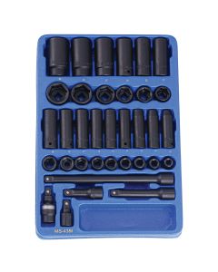 Genius Tools 35 Piece 1/2" Dr. Metric Deep Impact Socket Set - MS-435I
