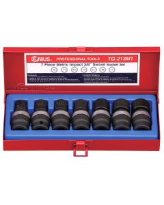 Genius Tools 7 Piece 3/8" Dr. Metric Swivel Impact Socket Set - TG-213M1