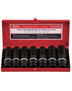 Genius Tools 7 Piece 1/2" Dr. SAE Deep Swivel Impact Socket Set - TG-215-D
