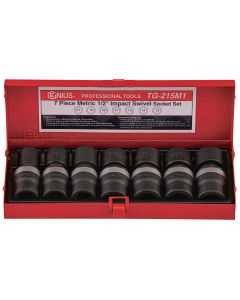 Genius Tools 7 Piece 1/2" Dr. Metric Swivel Impact Socket Set - TG-215M1