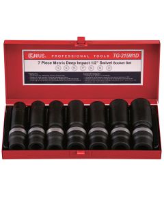 Genius Tools 7 Piece 1/2" Dr. Metric Deep Swivel Impact Socket Set - TG-215M1D