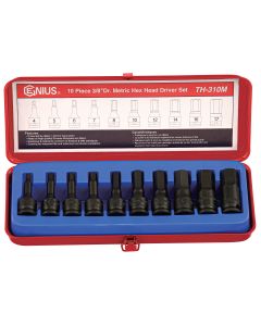 Genius Tools 10 Piece 3/8" Dr. Metric Hex Impact Bit Socket Set (CR-Mo) - TH-310M