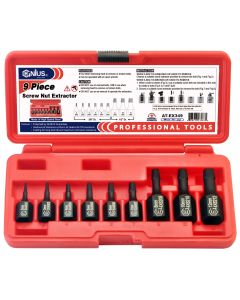 AT-EX349 9Pcs Screw Nut Extractor Set, 3/8 & 1/2" Dr, Premium Spiral Flute