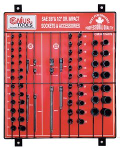 Genius Tools 72 Piece SAE Impact Socket & Accessory Display Board CM-332M