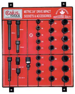 Genius Tools 30 Piece Metric Impact Socket & Accessory Display Board CM-610S
