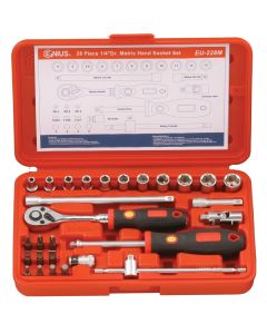 Genius Tools 28 Piece 1/4" Dr. Metric Hand Socket Set - EU-228M