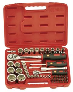 Genius Tools 54 Piece 1/4" & 1/2" Dr. Metric Hand Socket & Bit Set - EU-2454M