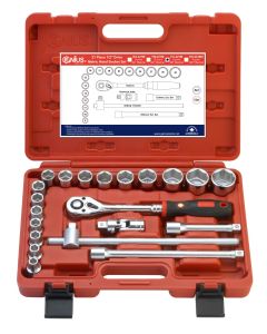 EU Tools 21Pc 1/2" Dr. Metric Socket Set, 36T Rubber Handle - EU-421M
