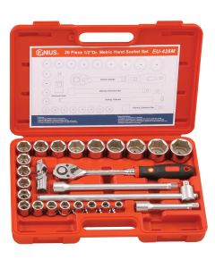 Genius Tools 26 Piece 1/2" Dr. Metric Hand Socket Set - EU-426M