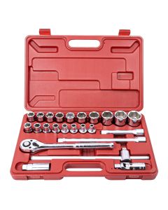 Genius Tools 24-Piece Metric Socket Set 1/2" Dr, Cr-V Steel, GS-424MA