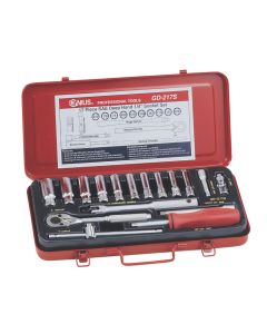 Genius Tools 17 Piece 1/4" Dr. SAE Deep Hand Socket Set - GD-217S