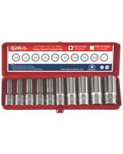 GD-410S 10Pc Deep Hand Socket Set 1/2" Dr. SAE 7/16-1" Durable Steel