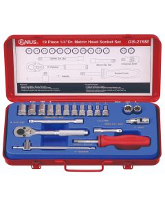 GS-219M2 19Pc Metric Socket Set 1/4" Dr, 24T Metal Handle, 5-12mm 12Pt