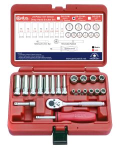 GS-221MA 21Pc Metric Deep Socket Set 1/4" Dr. w/ 24T Metal Handle
