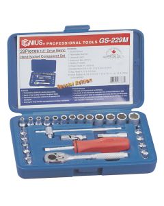 Genius Tools 29 Piece 1/4" Dr. Metric Hand Socket Set - GS-229M