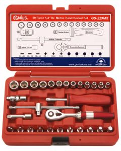 GS-229MX 29Pc 1/4" Dr. Metric Socket Set, 100T Aluminum Handle