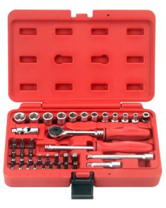 GS-240M 40Pc 1/4" Dr. Metric Socket Set w/ 31T Handle - Durable & Ergonomic
