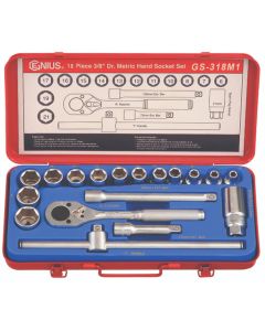 GS Tools 18Pc 3/8" Dr. Metric Socket Set, 24T Metal Handle - GS-318M1