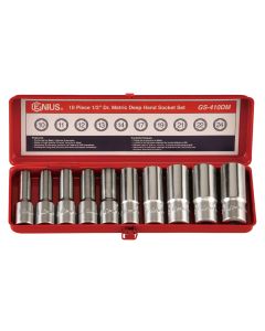 Genius Tools 10 Piece 1/2" Dr. Metric Deep Hand Socket Set - GS-410DM