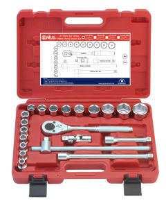 GS-421M 21Pc Metric Socket Set 1/2" Dr, 36T Handle, Durable Build