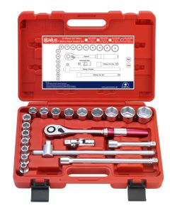 GS-421MX 21Pc 1/2" Dr. Metric Socket Set, 100T Aluminum Handle