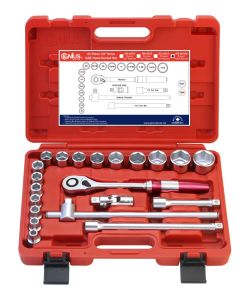 GS-421SX 21Pc 1/2" Dr. SAE Socket Set, 100T Aluminum Handle