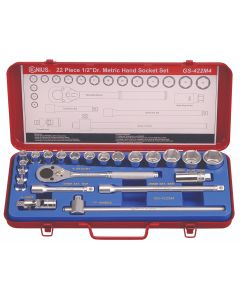 GS Tools 22Pc 1/2" Dr. Metric Socket Set, 24T Metal Handle - GS-422M4