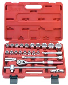 GS-424MX 24Pc 1/2" Dr. Metric Socket Set, 100T Aluminum Handle