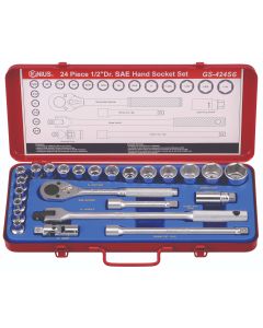 GS-424S6 24Pc 1/2" Dr. SAE Socket Set, Metal Handle, Precision Fit