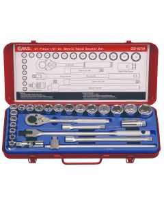 GS-427MA 27Pc 1/2" Dr. Metric Socket Set, 36T Metal Handle
