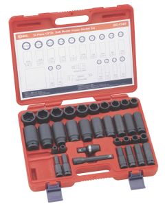 Genius Tools 34 Piece 1/2" Dr. SAE Master Impact Socket Set (CR-Mo) - CD-434S (old part# GS-434S)
