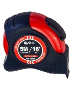Genius Tools 5M / 16ft Auto Locking Measuring Tape with Two-Sided Scale Magnetic Long Rubber Hook - MT-83525