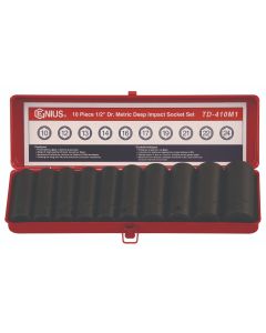 TD Tools 10Pc 1/2" Dr. Metric Deep Impact Socket Set CRV TD-410M1