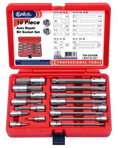 TH-3416K 16Pc Auto Repair Bit Socket Set, 3/8 & 1/2" Dr, Durable Steel