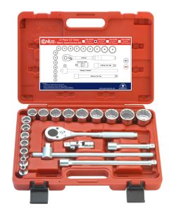 TW Tools 21Pc 1/2" Dr. Metric Socket Set, 12Pt, Ergonomic Handle - TW-421M