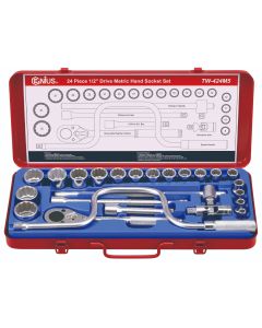 TW Tools 24Pc 1/2" Dr. Metric Socket Set, 12Pt Metal Handle - TW-424M5