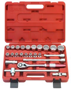 TW-424MX 24Pc 1/2" Dr. Metric Socket Set, 100T Aluminum Handle, 12Pt