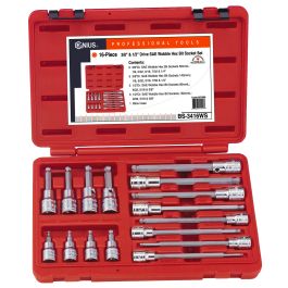 Genius Tools 16pc SAE Wobble Hex Bit Socket Set, HSS, BS-3416WS