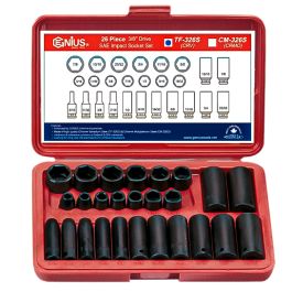 Genius Tools 26-Piece SAE Impact Socket Set 3/8