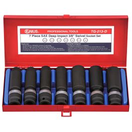 Genius Tools 7pc SAE Deep Swivel Impact Socket Set 3/8